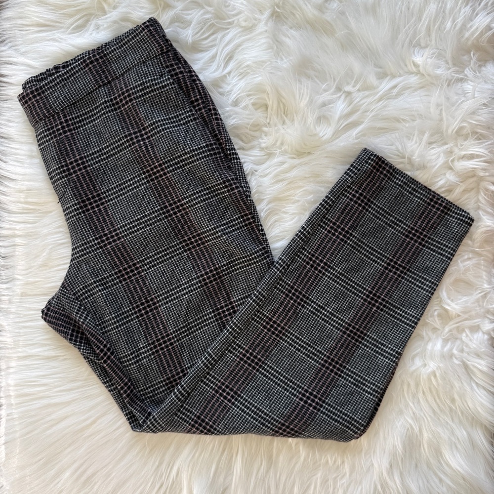Old Navy Dark Grey Glen Check Plaid Mid-rise Pull-on Pants